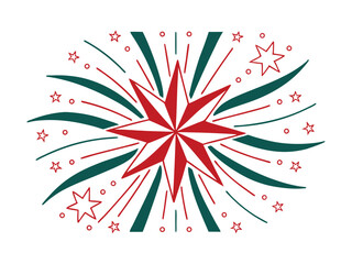 Vibrant Firework Burst Illustration with Red and Green Stars