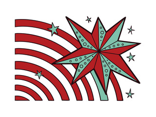 Vibrant Firework Burst Illustration with Red and Green Stars