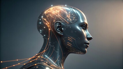 Futuristic AI Cyborg Woman Profile with Illuminated Neural Network