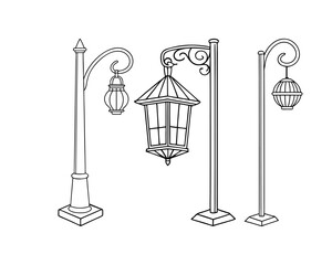  Vintage Street Lamp Illustration, Five Lantern Designs with  Silhouette
