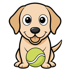 Obraz premium A friendly Labrador Retriever gently holding a tennis ball in its mouth, isolated on a clean white background, a happy dog.