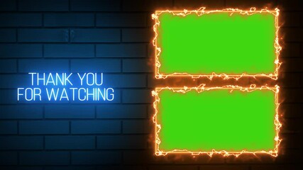 The final screen for the video. The text and space below the video are in neon styles on a brick wall background. 4K