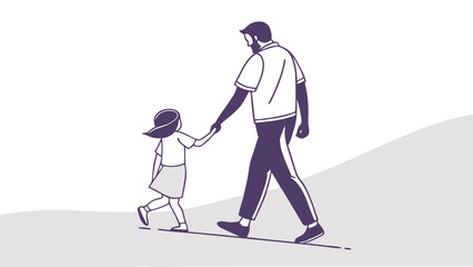 Illustration of father and daughter walking together holding hands concept for family bonding time outdoors