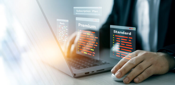 Subscription plan concept. Paid online service subscription plan.Subscription plan offers exclusive access to premium content, special discounts, and priority support.	