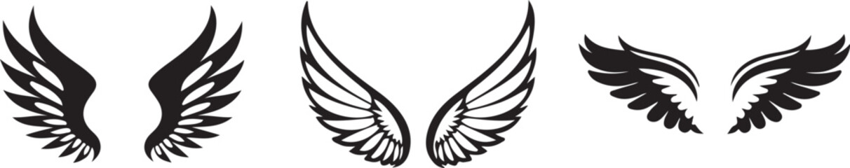 wings facing silhouette, bird wings silhouette, angel wings silhouette, spread wings silhouette,	