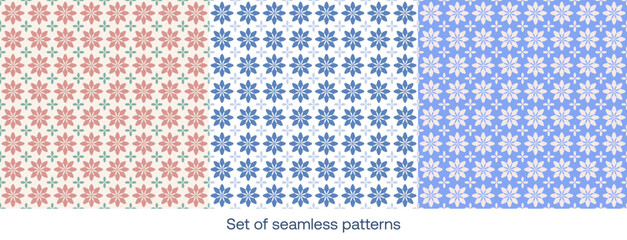 Set of seamless patterns. Vector pattern of flowers. For wallpaper, textile, packaging, background