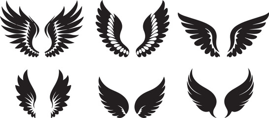 wings facing silhouette, bird wings silhouette, angel wings silhouette, spread wings silhouette,	