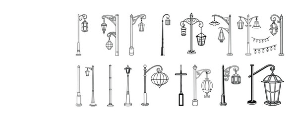  Vintage Street Lamp Illustration, Five Lantern Designs with  Silhouette

