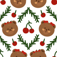 Seamless Pattern Bear and Cherry