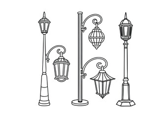 Vintage Street Lamp Illustration, Five Lantern Designs with  Silhouette
