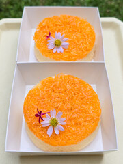 cake with Thai sweet dessert, Foi Thong or golden thread eggs