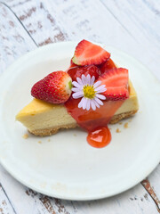 Strawberry Cheesecake on a white plate