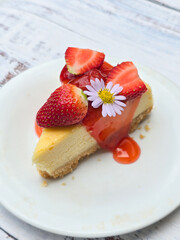 strawberry Cheesecake on a white plate
