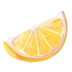 Cut lemon slice or wedge, watercolor style illustration. Citrus fruits are perfect for food packaging, summer design, kitchen decor, recipe book, organic branding
