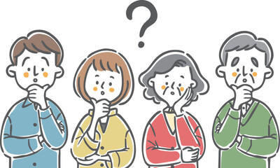 疑問を持つ家族二世帯　上半身　ベクター
