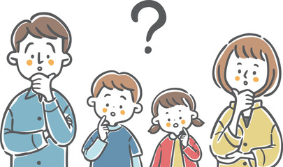 疑問を持つ若い家族のイラスト　上半身　ベクター
