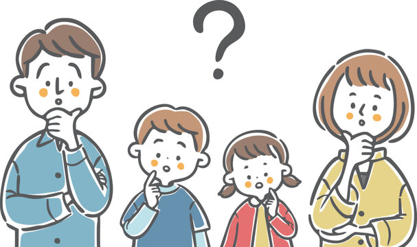 疑問を持つ若い家族のイラスト　上半身　ベクター
