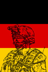 German soldier silhouette against flag, symbolizing Germany's increased defense spending and commitment to security