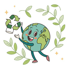 Set of happy earth kawaii, illustration