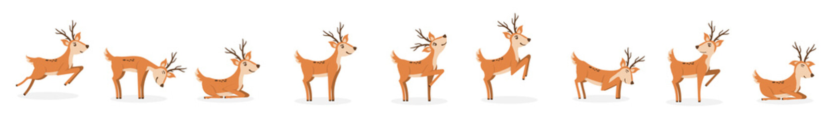 Png cartoon wild cervid animal set with cute bambi baby fawn reindeer and spotted roe isolated vector illustration nature wildlife forest character family

