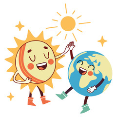 Set of happy earth kawaii, illustration