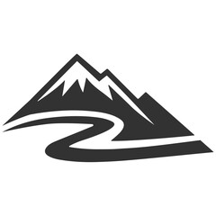 Mountain silhouette, vector mountain icon, black peak logo template, minimalist landscape symbol, hiking and travel design element, isolated graphic art on transparent background.
