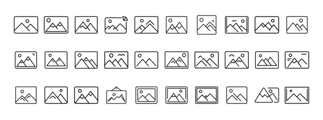 Image Frame Icon Set — Solid Icons of Picture, Landscape, Photo Gallery, and Media Display