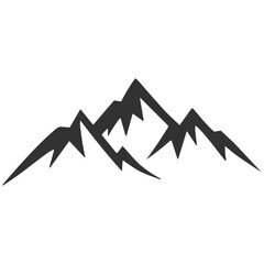 Mountain silhouette, vector mountain icon, black peak logo template, minimalist landscape symbol, hiking and travel design element, isolated graphic art on transparent background.