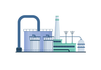 PNG energy symbol and white plant with electricity building pollution icon concept nuclear refinery structure modern pipe tower isolated engineering art chemical technology production business

