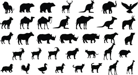 Obraz premium Diverse Animal Silhouettes: Black & White Wildlife Collection