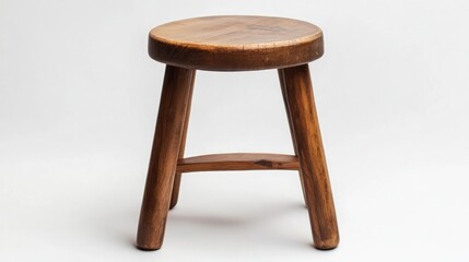 Brown wooden stool with four legs on white background