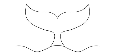 One line sketch of whale tail minimalist hand drawn ocean animal vector contour illustration