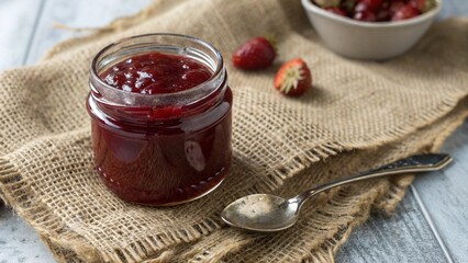 Homemade Strawberry Jam in a Glass Jar