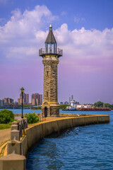 Roosevelt Island Lighthouse, the New York City landmark architecture formerly known as Welfare Island Lighthouse, built in 1872, at the northern tip of Roosevelt Island in the East River, New York