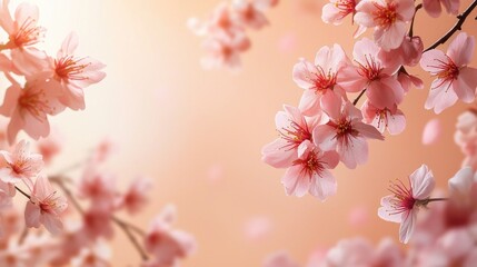 Obraz premium Floating Sakura Petals Against Peach Light Background
