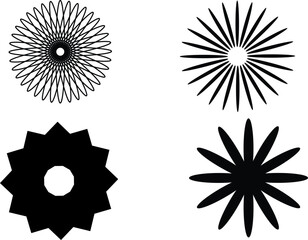 Set of four abstract floral vector icons in a seamless circle pattern