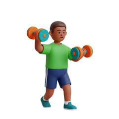 Obraz premium 3D Cartoon Man Lifting Dumbbells for Fitness, Strength, and Exercise Routine