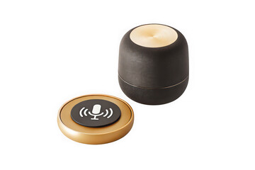 Modern smart speaker with voice control icon on a separate base