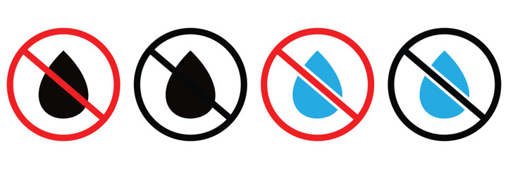 No Drinking Water Icon – Red Prohibition Sign with Faucet and Glass Symbol – Flat Vector Illustration
