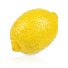 A single vibrant yellow lemon isolated on a clean white background, perfect for food, health, or citrus-related concepts.