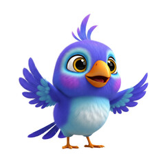 Fototapeta premium Whimsical Bluebird Cartoon Character with Open Wings on Dark Background