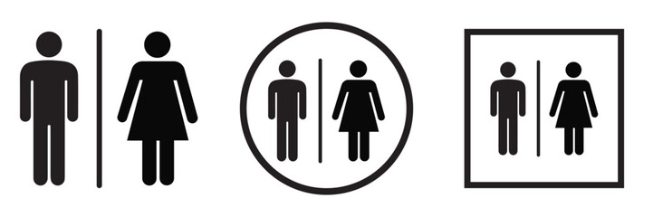 Restroom Icon Set – Male, Female, Baby WC Symbols with Outline and Filled Style in Transparent PNG and Vector