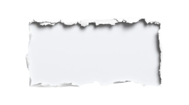 rectangular sheet of torn paper with burnt edges isolated on white background