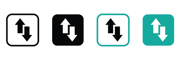 Internet data icon buttons with arrow symbol. Up and down arrow icon set in black and blue circle. 
Upward downward arrows sign symbol vector illustration. Flat design. 