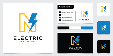 Initial N Letter with Lightning Bolt Logo Vector Design