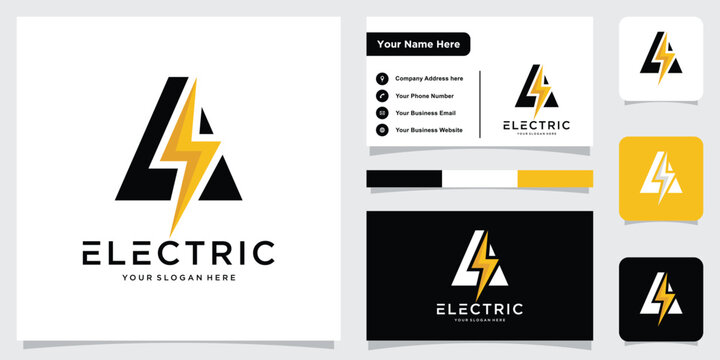Initial A logo design template with lightning with business card design - Powered by Adobe