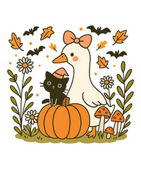 Halloween Fall the Cozy Goose T Shirt Design 