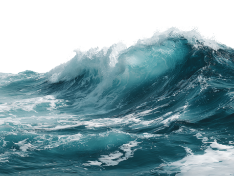 A majestic turquoise wave surges, its crest breaking in a display of raw ocean power. 