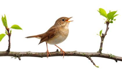 sparrow sitting on a branch of tree isolated on white background