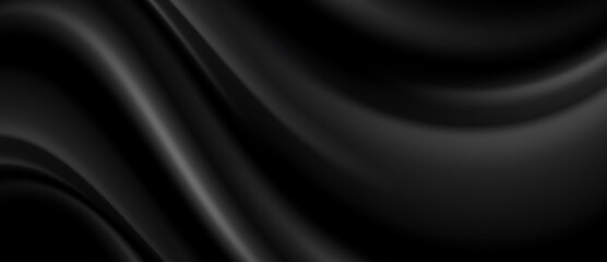 Abstract black silky waves, elegant and luxurious background
